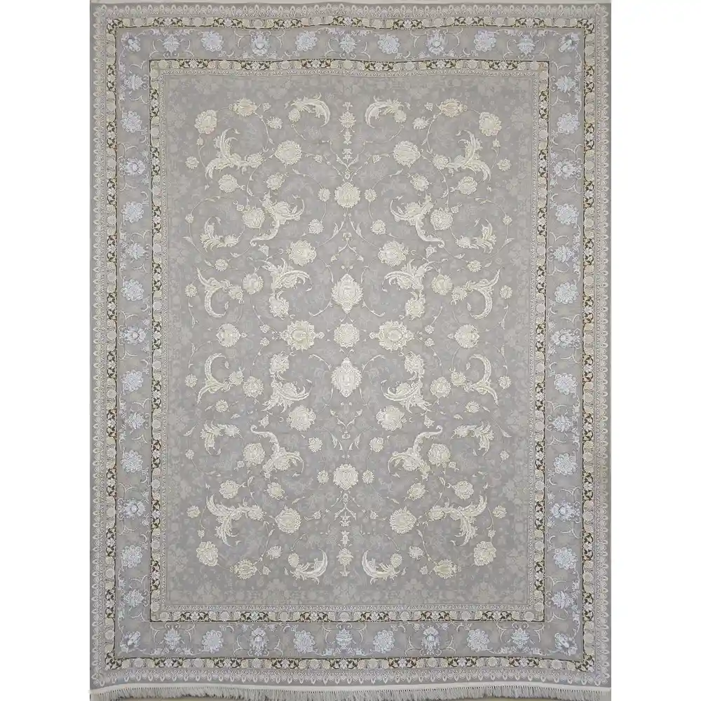 فرش کد 8120 طرح افشان نقره ای 1200 شانه تراکم 3600 نخ تمام آکریلیک