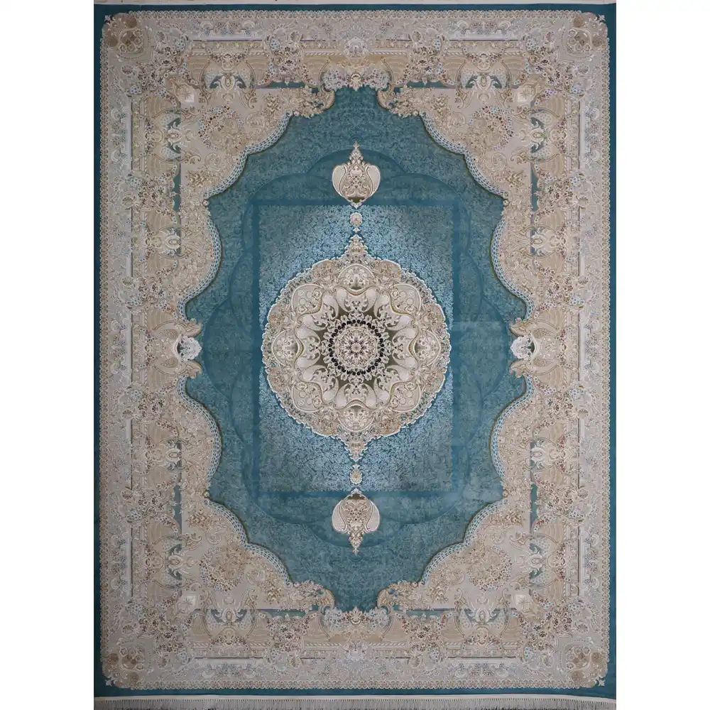 فرش کد 9561 آبی 1200 شانه تراکم 3600 نخ تمام آکریلیک